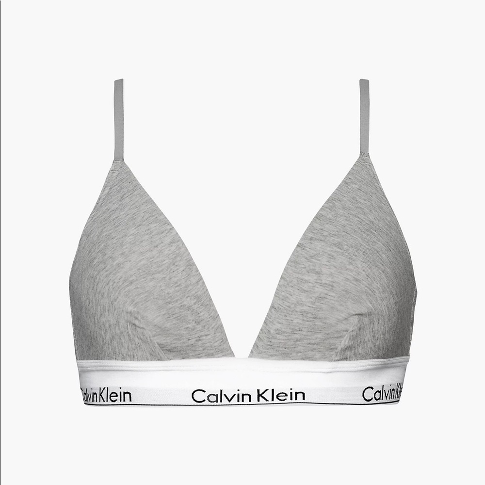 Calvin Klein Gray Triangle Bralette with White Logo Band
